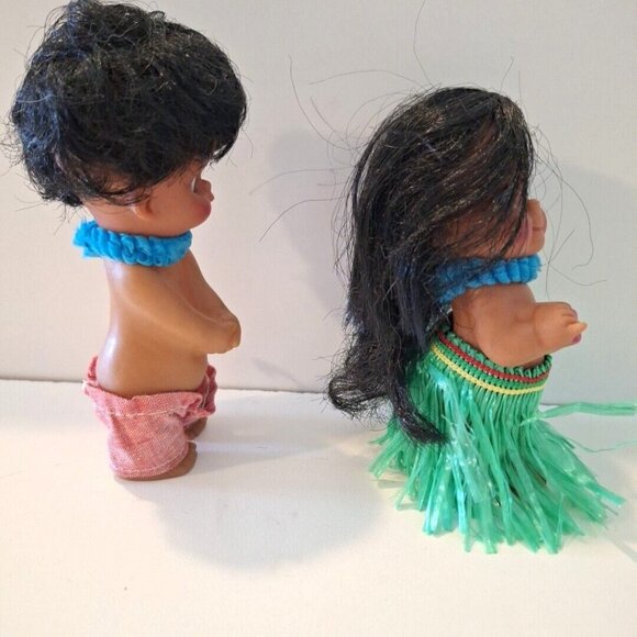 Hawaiian Rubber 5" Hula Boy Girl Dolls Hong Kong Grass Skirt Souvenir - Picture 6 of 11